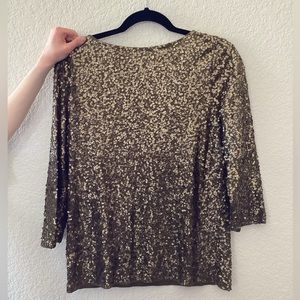Gold Sequined Top - 3/4 Sleeves - Size Medium